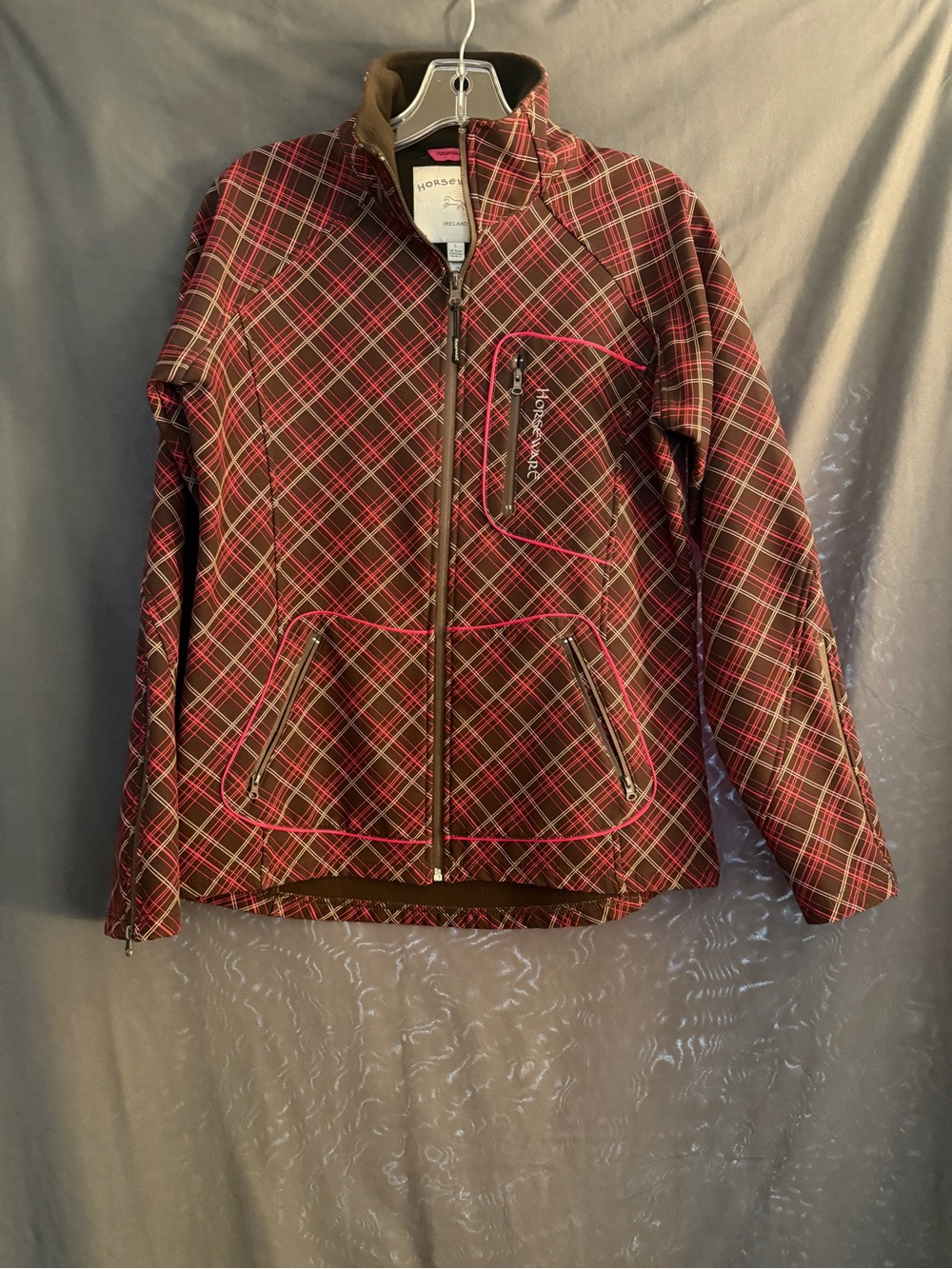 HORSEWEAR IRELAND SOFT SHELL PLAID ZIP FRONT JACKET